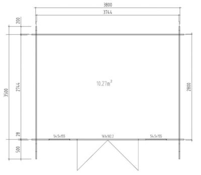 Abri de jardin Mirko Moderne Alpholz, 44x35m dim ext (cas échéant incl débord de toit) naturel, épaisseur paroi : 40mm, 15,4m² tot