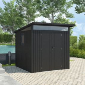 Abri de jardin moderne 4.37m2 Gris Anthracite monopente en acier galvanisé