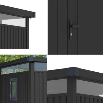 Abri de jardin moderne gris anthracite toit plat en acier galvanisé