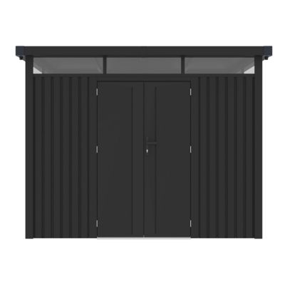 Abri de jardin moderne gris anthracite toit plat en acier galvanisé