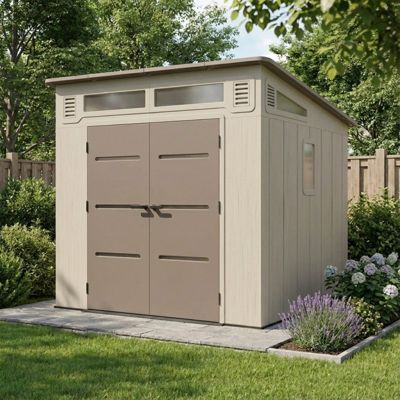 Abri de jardin monopente 6,5m² HDPE avec plancher crème marron JOBU Sunlife