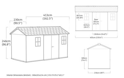 Abri de jardin NEWTON PLUS 1375 KETER L413 x P230 x H246 cm 9,5 m² coloris gris anthracite