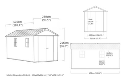 Abri de jardin NEWTON PLUS 7515 KETER L230 x P476 x H246 cm 10,94 m² coloris gris anthracite