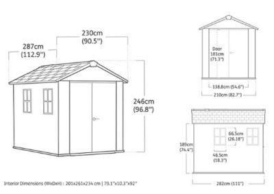 Abri de jardin NEWTON PLUS 759 KETER L230 x P287 x H246 cm 6,6 m² coloris gris anthracite