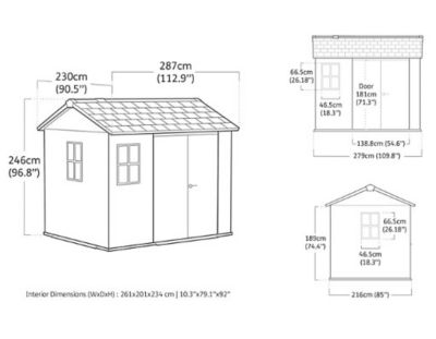 Abri de jardin NEWTON PLUS 975 KETER L287 x P230 x H246 cm 6,6 m² coloris gris anthracite