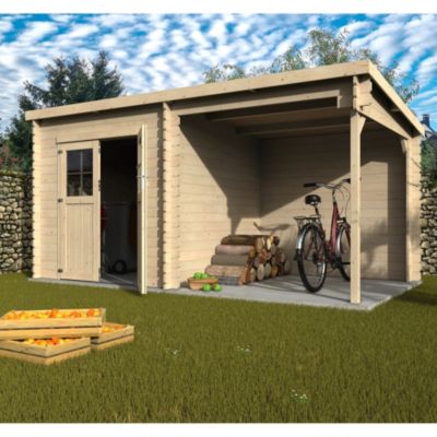 Abri de jardin Noa en sapin blanc du nord ép.28 mm surface totale 10,45m²