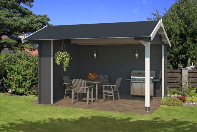 Abri de jardin ouvert en bois gris anthracite Kirian 300 Lasita Maja surface totale extérieure 17,22m²