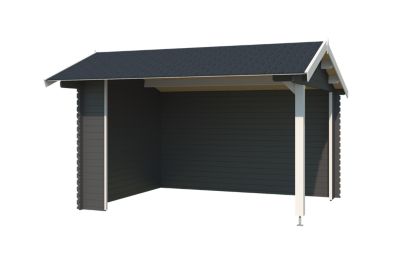 Abri de jardin ouvert en bois gris anthracite Kirian 300 Lasita Maja surface totale extérieure 17,22m²
