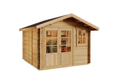 Abri de jardin Palermo Alpholz, 33x33m dim ext (cas échéant incl débord de toit) naturel, épaisseur paroi : 28mm, 11m² totale