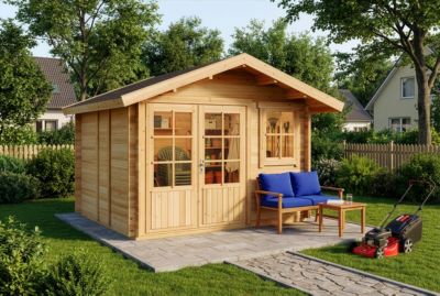 Abri de jardin Palermo Alpholz, 33x33m dim ext (cas échéant incl débord de toit) naturel, épaisseur paroi : 28mm, 11m² totale