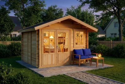 Abri de jardin Palermo Alpholz, 33x33m dim ext (cas échéant incl débord de toit) naturel, épaisseur paroi : 28mm, 11m² totale