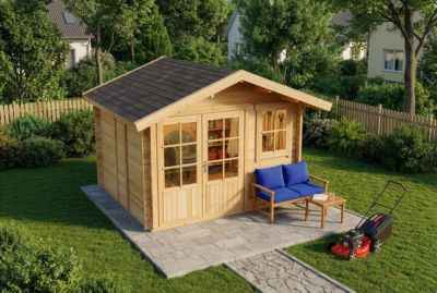 Abri de jardin Palermo Alpholz, 33x33m dim ext (cas échéant incl débord de toit) naturel, épaisseur paroi : 28mm, 11m² totale