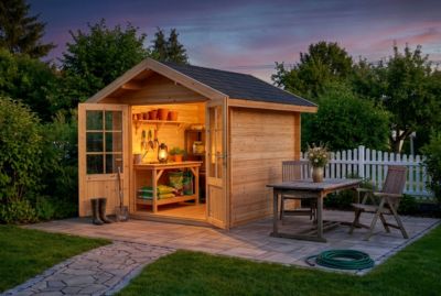 Abri de jardin Palma Alpholz, 26x26m dim ext (cas échéant incl débord de toit) naturel, épaisseur paroi : 28mm, 6,8m² totale