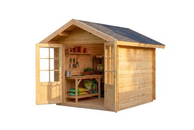 Abri de jardin Palma Alpholz, 26x26m dim ext (cas échéant incl débord de toit) naturel, épaisseur paroi : 28mm, 6,8m² totale