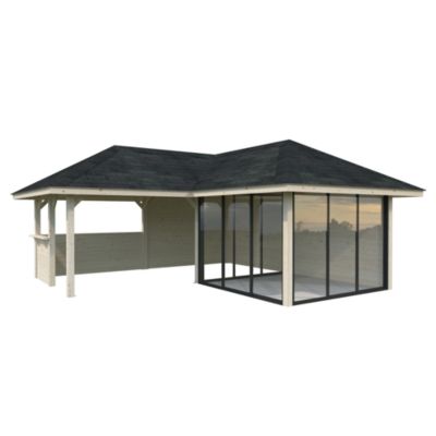 Abri de jardin Palmako Bianca 210 bois ép.28 mm avec pergola 27,6m² surface extérieure totale 48m²