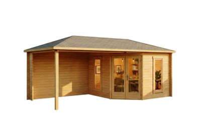 Abri de jardin pentagonal Liwa Alpholz, 61x32m dim ext (cas échéant incl débord de toit) imprégné, 40mm, 19,5m² superficie totale