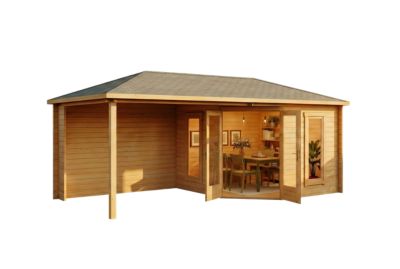Abri de jardin pentagonal Liwa Alpholz, 61x32m dim ext (cas échéant incl débord de toit) imprégné, 40mm, 19,5m² superficie totale