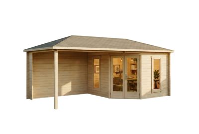 Abri de jardin pentagonal Liwa Alpholz, 61x32m dim ext (cas échéant incl débord de toit) naturel, 28mm, 19,5m² superficie totale