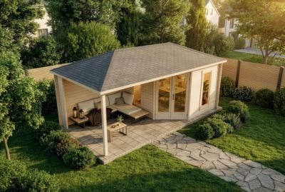Abri de jardin pentagonal Liwa Alpholz, 61x32m dim ext (cas échéant incl débord de toit) naturel, 28mm, 19,5m² superficie totale