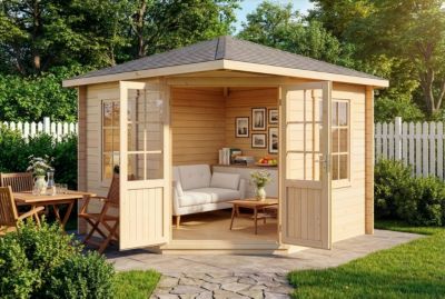 Abri de jardin pentagonal Monica Alpholz, 32x32m dim ext (cas échéant incl débord de toit) naturel, 40mm, 10,2m² superficie totale