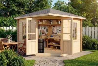 Abri de jardin pentagonal Monica Alpholz, 32x32m dim ext (cas échéant incl débord de toit) naturel, 40mm, 10,2m² superficie totale
