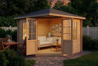 Abri de jardin pentagonal Monica Alpholz, 32x32m dim ext (cas échéant incl débord de toit) naturel, 40mm, 10,2m² superficie totale