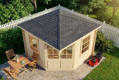 Abri de jardin pentagonal Monica Alpholz, 32x32m dim ext (cas échéant incl débord de toit) naturel, 40mm, 10,2m² superficie totale