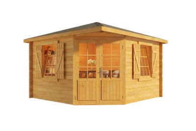 Abri de jardin pentagonal Monica Royal Alpholz, 37x37m dim ext (cas échéant incl débord de toit) imprégné, 28mm, 13,5m² totale