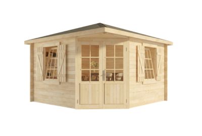 Abri de jardin pentagonal Monica Royal Alpholz, 37x37m dim ext (cas échéant incl débord de toit) naturel, 28mm, 13,5m² superficie