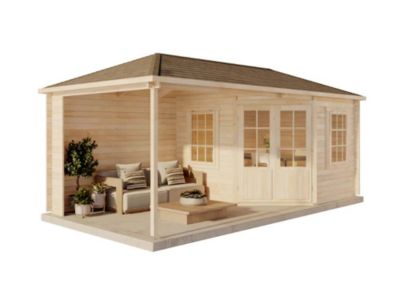 Abri de jardin pentagonal Moselle Alpholz, 61x32m dim ext (cas échéant incl débord de toit) naturel, 40mm, 19,5m² superficie total