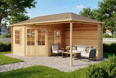 Abri de jardin pentagonal Moselle Alpholz, 61x32m dim ext (cas échéant incl débord de toit) naturel, 40mm, 19,5m² superficie total