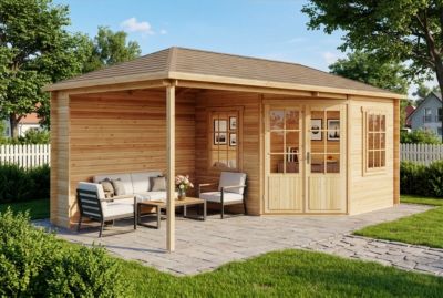 Abri de jardin pentagonal Moselle Alpholz, 61x32m dim ext (cas échéant incl débord de toit) naturel, 40mm, 19,5m² superficie total