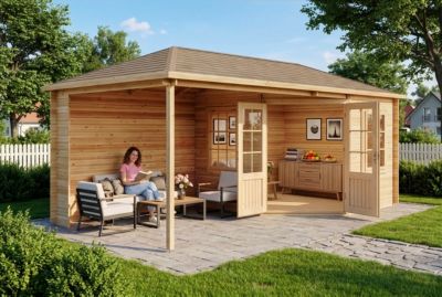 Abri de jardin pentagonal Moselle Alpholz, 61x32m dim ext (cas échéant incl débord de toit) naturel, 40mm, 19,5m² superficie total