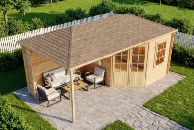 Abri de jardin pentagonal Moselle Alpholz, 61x32m dim ext (cas échéant incl débord de toit) naturel, 40mm, 19,5m² superficie total