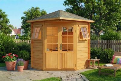 Abri de jardin pentagonal Sunny A Alpholz, 22x22m dim ext (cas échéant incl débord de toit) imprégné, 28mm, 4,8m² superficie total