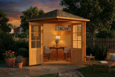 Abri de jardin pentagonal Sunny A Alpholz, 22x22m dim ext (cas échéant incl débord de toit) imprégné, 28mm, 4,8m² superficie total
