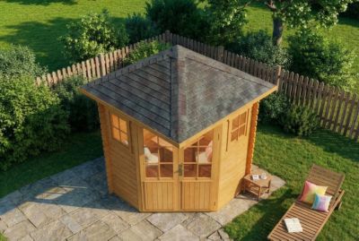 Abri de jardin pentagonal Sunny A Alpholz, 22x22m dim ext (cas échéant incl débord de toit) imprégné, 28mm, 4,8m² superficie total