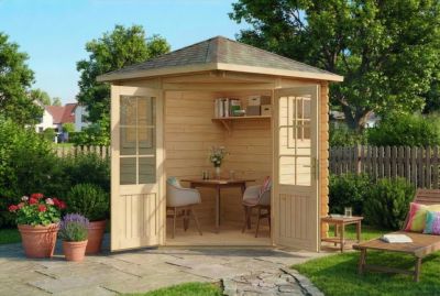 Abri de jardin pentagonal Sunny A Alpholz, 22x22m dim ext (cas échéant incl débord de toit) naturel, 28mm, 4,8m² superficie totale