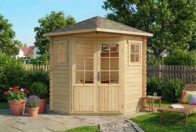 Abri de jardin pentagonal Sunny A Alpholz, 22x22m dim ext (cas échéant incl débord de toit) naturel, 28mm, 4,8m² superficie totale