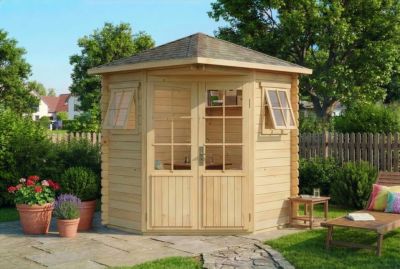 Abri de jardin pentagonal Sunny A Alpholz, 22x22m dim ext (cas échéant incl débord de toit) naturel, 28mm, 4,8m² superficie totale