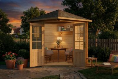 Abri de jardin pentagonal Sunny A Alpholz, 22x22m dim ext (cas échéant incl débord de toit) naturel, 28mm, 4,8m² superficie totale