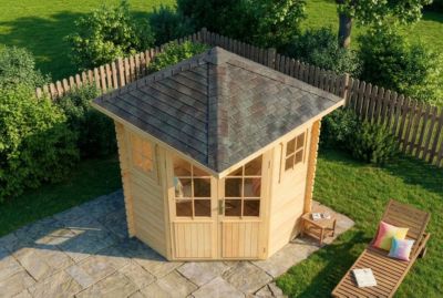 Abri de jardin pentagonal Sunny A Alpholz, 22x22m dim ext (cas échéant incl débord de toit) naturel, 28mm, 4,8m² superficie totale