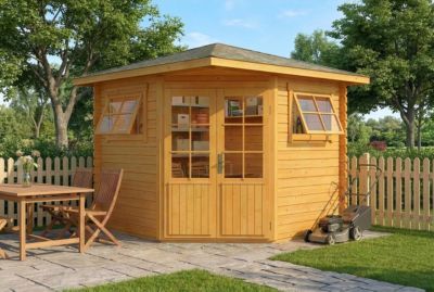 Abri de jardin pentagonal Sunny B Alpholz, 27x27m dim ext (cas échéant incl débord de toit) imprégné, 28mm, 7,2m² superficie total