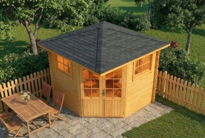 Abri de jardin pentagonal Sunny B Alpholz, 27x27m dim ext (cas échéant incl débord de toit) imprégné, 28mm, 7,2m² superficie total