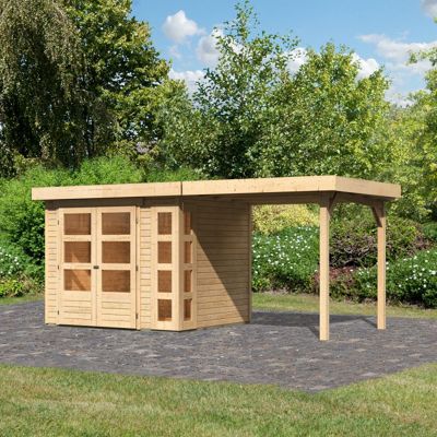 Abri de jardin épicéa massif Karibu Kerko 3 5,25m² avec appentis 240cm naturel