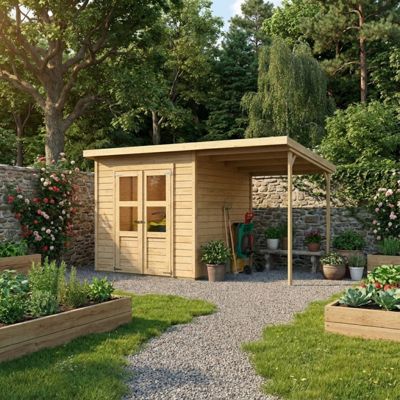 Abri de jardin épicéa nordique 4,5m² avec appentis 162x199cm Karibu Merseburg 4, naturel
