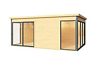 Abri de jardin + plancher Domeo 3 Plus en bois coloris naturel ép.44 mm surface extérieure 16,4 m²