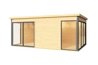 Abri de jardin + plancher Domeo 3 Plus en bois coloris naturel ép.44 mm surface extérieure 16,4 m²