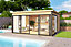 Abri de jardin + plancher Domeo 5 Plus en bois coloris naturel ép.44 mm surface extérieure 17,5 m²