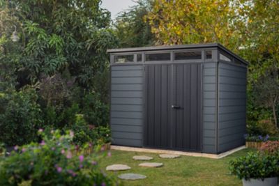 Abri de jardin + plancher Keter Cortina 97 en résine coloris gris anthracite ép.20 mm surface extérieure 6 m²